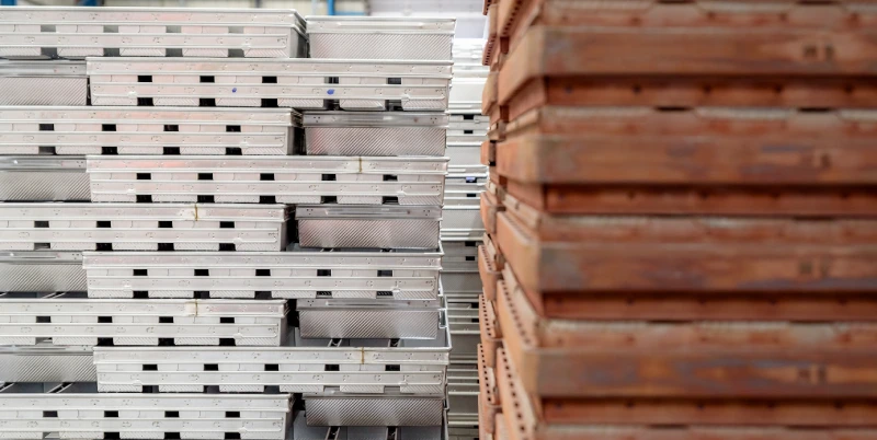 Stacks of baking pans